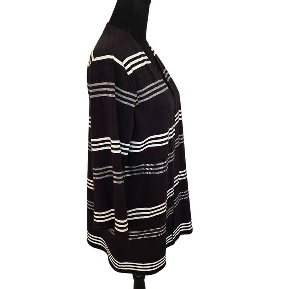 J. Jill Wearever Womens Striped Open Cardigan Jacket Black White Medium Petite - Picture 4 of 7